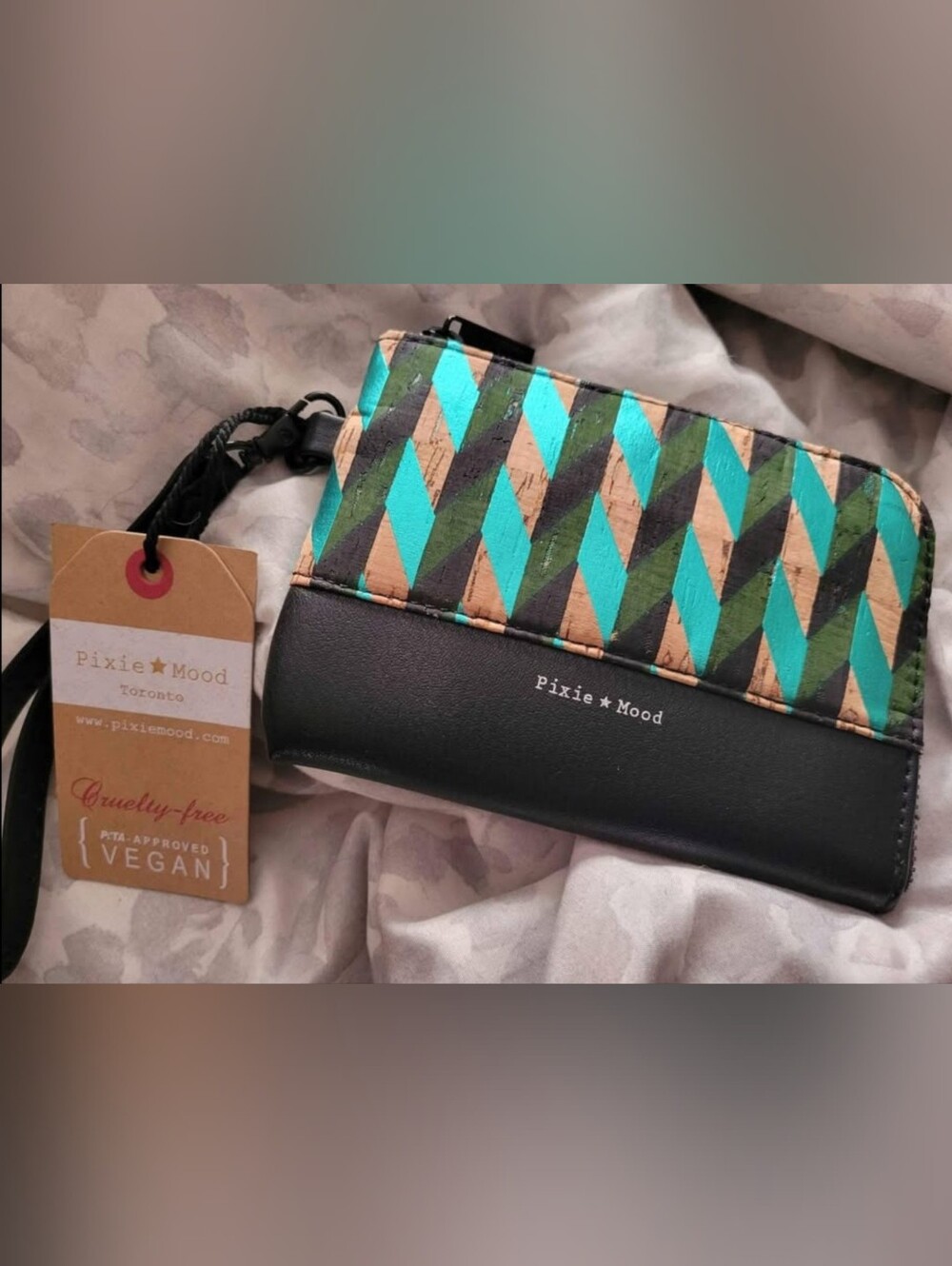 Pixie Mood Teal, Green & Tan Geometric Crossbody Card Holder